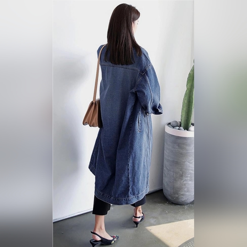 NWT LONG DENIM TRENCH COAT FALL WINTER FASHION - Picture 3 of 8